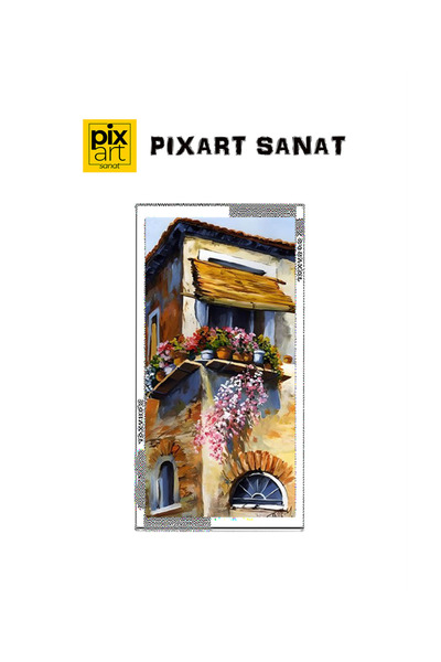 pixartsanat Çiçekli Pencere Pixart Sanat Elmas Mozaik Tablo Diamond Türkiye 37*69
