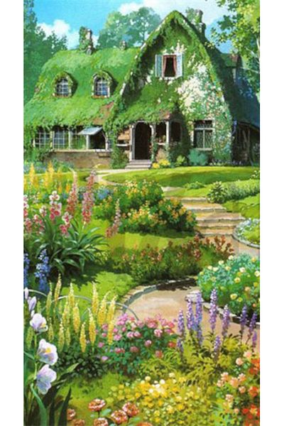 pixartsanat House with Flowers and Ivy Pixart Art Diamond Mosaic Painting Diamond Türkiye 37*69