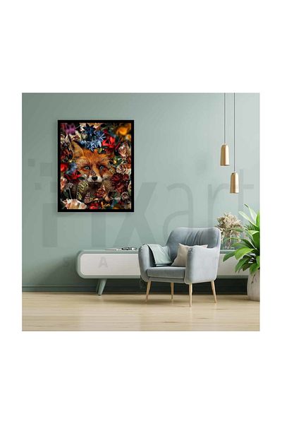 pixartsanat Fox in Flowers Pixart Art Diamond Mosaic Painting Diamond Turkey 40*50