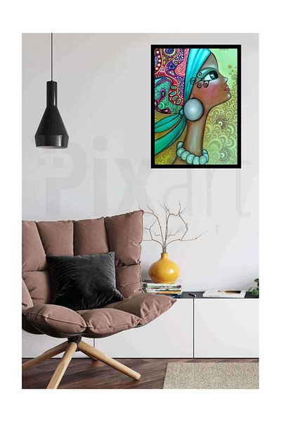 pixartsanat Woman with Embroidered Eyes Pixart Art Diamond Mosaic Painting Diamond Turkey 41*56