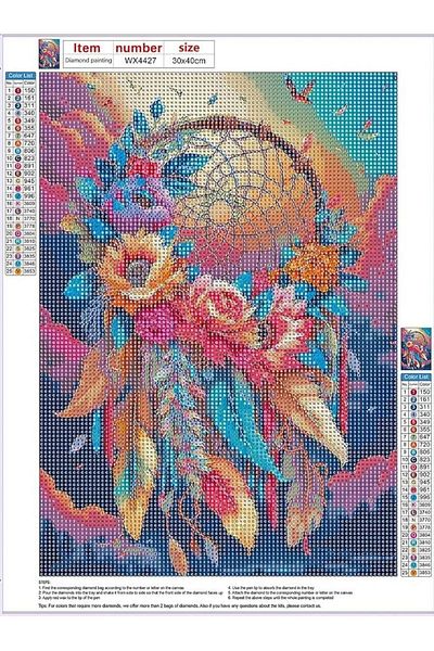 pixartsanat Dream Catcher Floral Pixart Art Diamond Mosaic Painting Diamond Turkey 30X40