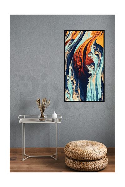 pixartsanat Blue Orange Waves Pixart Art Diamond Mosaic Painting Diamond Türkiye 40*71