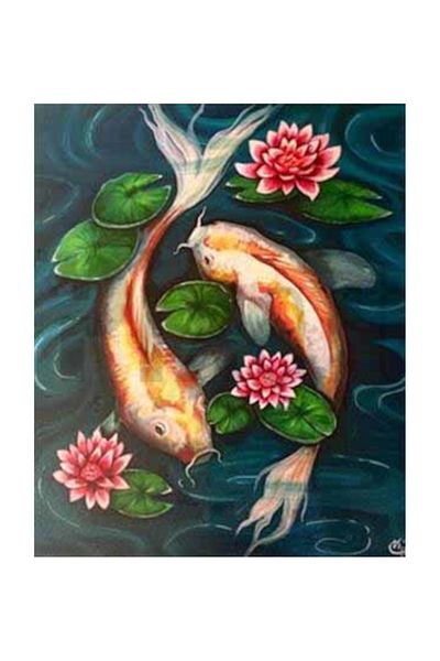 pixartsanat Gold Fish on the Lake Pixart Art Diamond Mosaic Painting Diamond Turkey 55*65