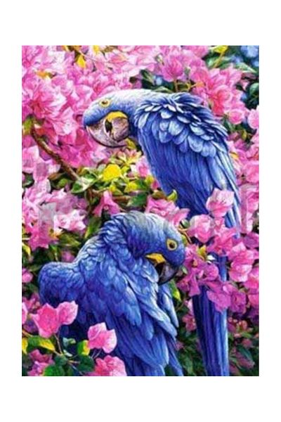 pixartsanat Pair of Parrots in Pink Flowers Pixart Art Diamond Mosaic Painting Diamond Turkey 38*52