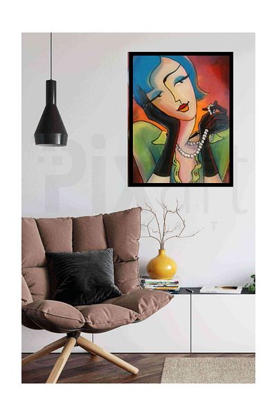 pixartsanat Abstract Woman with Pearl Pendant Pixart Art Diamond Mosaic Painting Diamond Turkey 43*56