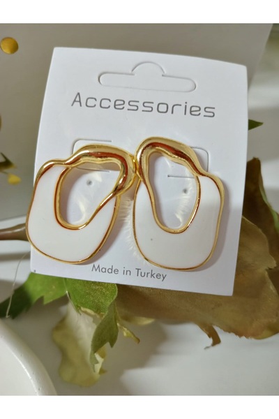 mos&more White Enamel Gold Color Women's Earrings