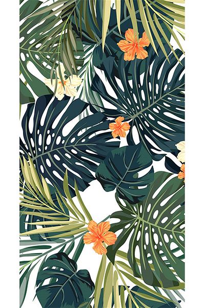 pixartsanat Orange Floral Hawaiian Pattern Pixart Art Diamond Mosaic Painting Diamond Türkiye 37*69