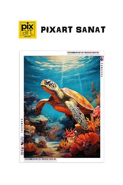 pixartsanat Sea Turtle in the Deep Oceans - 50X60 Pixart Mosaic Painting, Diamond Diamond Turkey