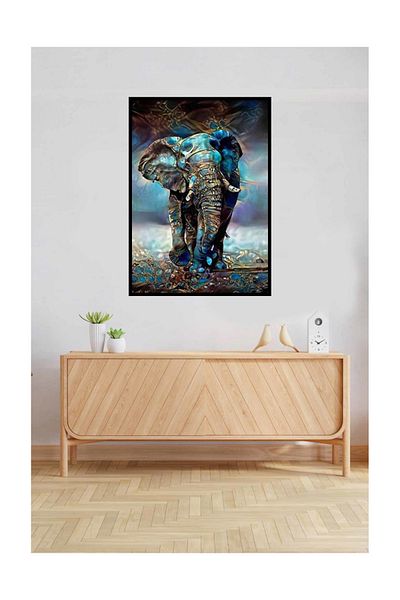 pixartsanat Blue Gold Detailed Elephant Pixart Art Diamond Mosic Painting Daimond Türkiye 45*60