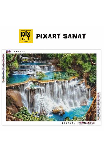pixartsanat Waterfall in the Forest 50x40 PixArt Art Diamond Mosaic Painting Diamond Turkey