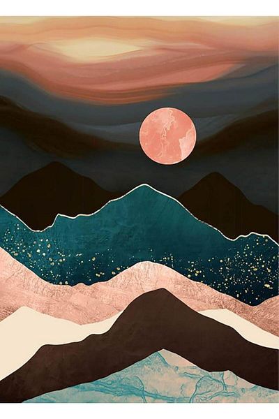 pixartsanat Mountains and Full Moon 40X50 Pixart Art Diamond Mosaic Painting Diamond Turkey