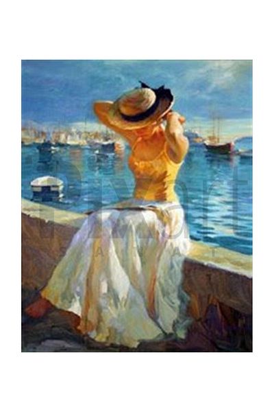 pixartsanat Woman Sitting on the Seaside Pixart Art Diamond Mosaic Painting Diamond Türkiye41*51