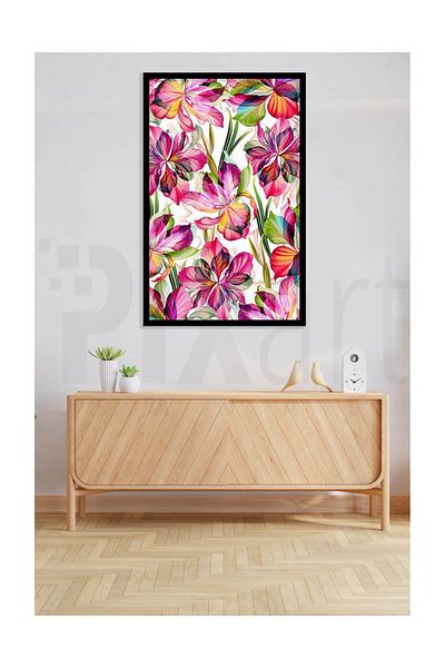 pixartsanat Pixart Art - Pink Flower Pattern Diamond Mosaic Diamond, Turkey 44*74