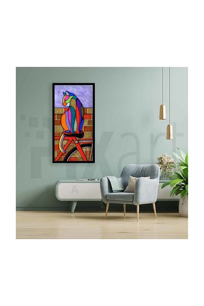 pixartsanat Colorful Cat in Shapes Pixart Art Diamond Mosaic Painting Daimond Türkiye 30*55