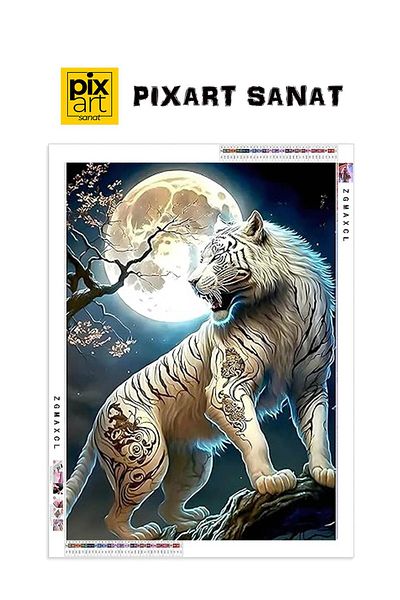 pixartsanat White Tiger 30X40 Pixart Art Diamond Mosaic Painting Diamond Turkey