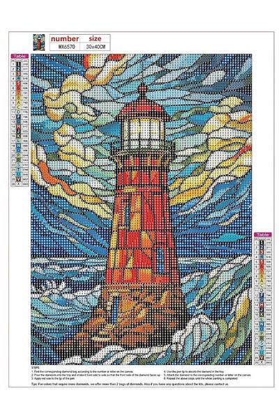 pixartsanat Pixart Art Diamond Diamond Lighthouse Painting with Diamond Mosaic - Turkey 30X40