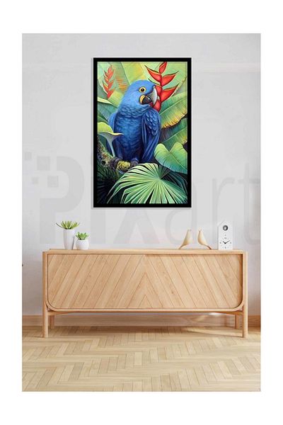 pixartsanat Blue Parrot between the Leaves Pixart Art Diamond Mosaic Painting Daimond Turkey 35*53