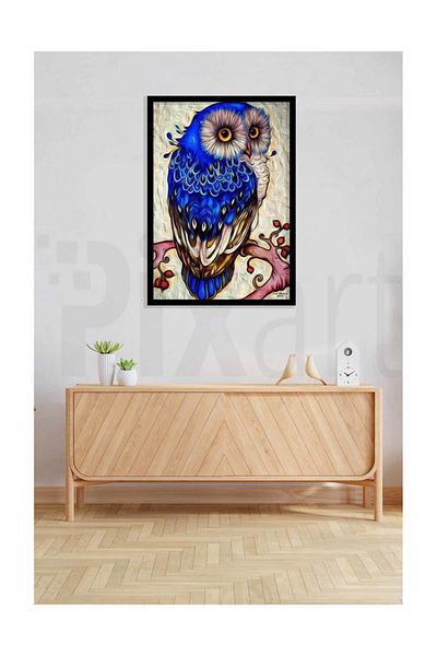 pixartsanat Blue Furry Confused Owl Pixart Art Diamond Mosic Painting Daimond Türkiye38*53