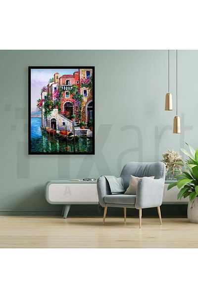 pixartsanat 30 x 40 cm, terrace houses on the water side PixArt Art Diamond Mosaic Painting Diamond Turkey