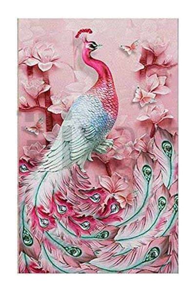 pixartsanat Pink Peacock Diamond Mosaic Painting Diamond Turkey 30*69