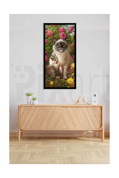 pixartsanat Beautiful Cat in the Garden Pixart Art Diamond Mosaic Painting Daimond Turkey 32*66