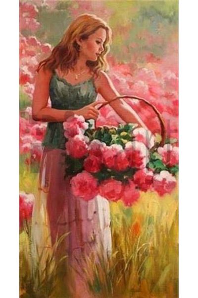 pixartsanat Woman Collecting Roses Pixart Art Diamond Mosaic Painting Diamond Turkey 28*53