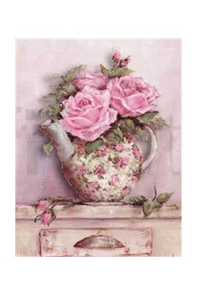 pixartsanat Pink Flower Teapot Pixart Art Diamond Mosaic Painting Diamond Türkiye 48*64