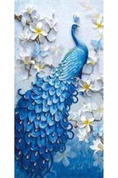 pixartsanat Embossed Peacock And Flowers on the Wall Pixart Art Diamond Mosic Painting Daimond Turkey 35*63