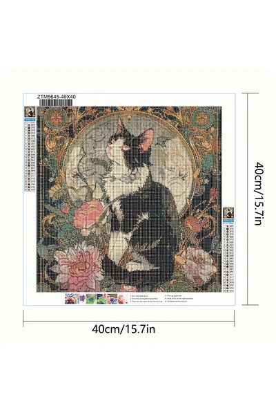 pixartsanat Cute Cat Design 40X40 Pixart Art Diamond Mosaic Painting Diamond Turkey