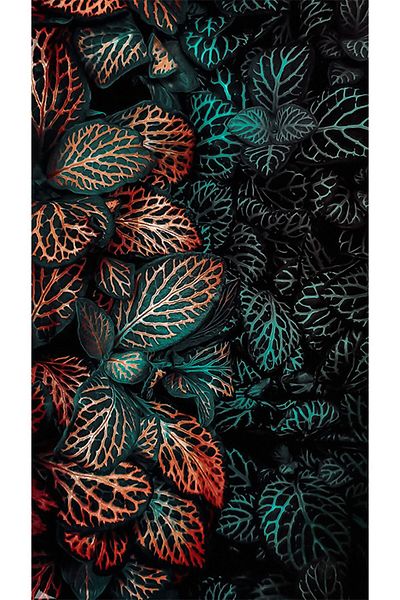 pixartsanat Orange Green Leaf Pattern Pixart Art Diamond Mosaic Painting Diamond Türkiye 40*60