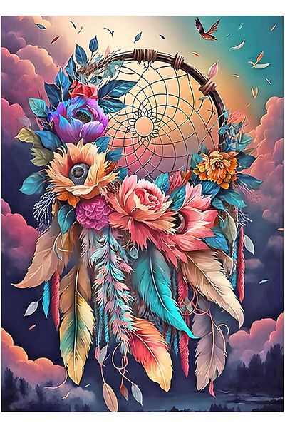 pixartsanat Dream Catcher Floral Pixart Art Diamond Mosaic Painting Diamond Turkey 30X40