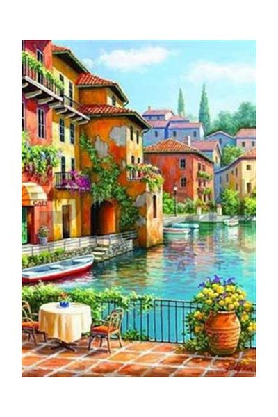 pixartsanat Houses on the Shore Pixart Art Diamond Mosaic Painting Diamond Turkey 38*53
