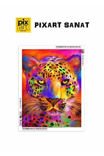pixartsanat Colorful Leopard 40X60 Pixart Art Diamond Mosaic Painting Diamond Turkey