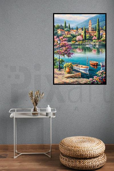 pixartsanat 30 x 40 cm Small City in Summer Day PixArt Art Diamond Mosaic Painting Diamond Turkey