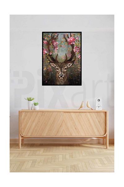 pixartsanat Deer And Flowers Pixart Art Diamond Mosaic Painting Daimond Turkey 48*63
