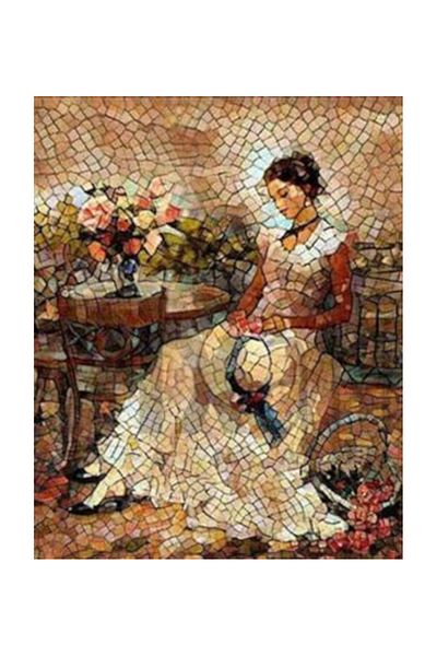 pixartsanat Mosaic Woman on the Table Pixart Art Diamond Mosaic Painting Diamond Turkey 46*56