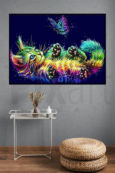 pixartsanat Kitten And Butterfly 30*40cm Pixart Art Diamond Mosaic Painting Diamond Turkey