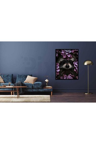 pixartsanat Raccoon Among Flowers 30*40cm PixArt Art Diamond Mosaic Painting Diamond Turkey