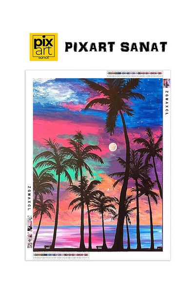 pixartsanat Palms and Colorful Sky 30X40 Pixart Art Diamond Mosaic Painting Diamond Turkey