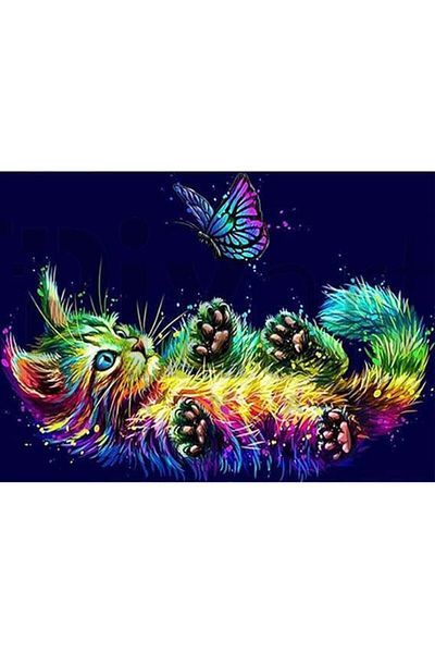 pixartsanat Kitten And Butterfly 30*40cm Pixart Art Diamond Mosaic Painting Diamond Turkey
