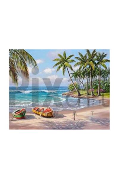 pixartsanat Island And Boats Pixart Art Diamond Mosaic Painting Diamond Türkiye 70*55