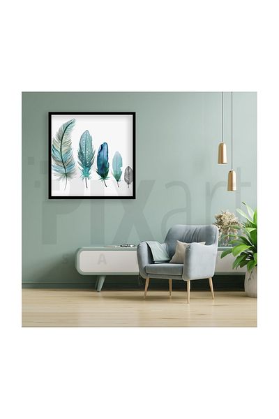 pixartsanat Bird Feathers in Blue Tones Pixart Art Diamond Mosaic Painting Diamond Turkey 73*73