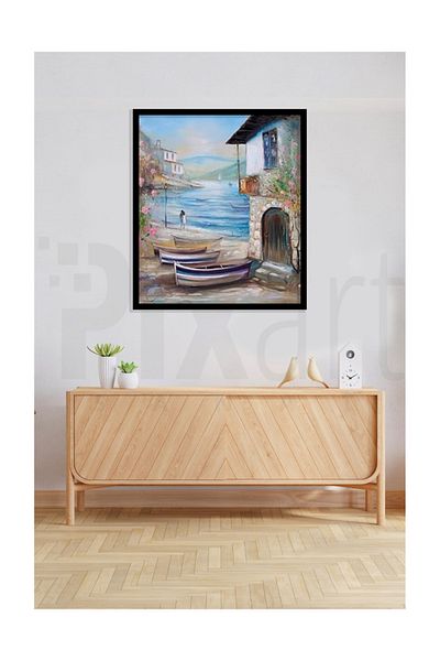 pixartsanat Stone House And Boats Pixart Art Diamond Mosaic Painting Diamond Türkiye 50*60