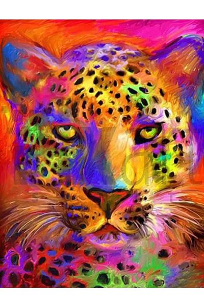 pixartsanat Colorful Leopard 40X60 Pixart Art Diamond Mosaic Painting Diamond Turkey