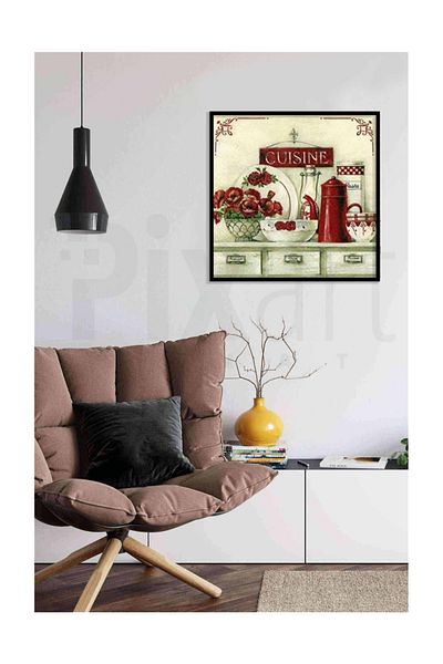 pixartsanat Red Kitchen Pixart Art Diamond Mosaic Painting Diamond Türkiye 53*53