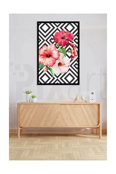 pixartsanat Pixart Hawaii Diamond - Pink Floral Pattern, Diamond Mosaic, 48*61