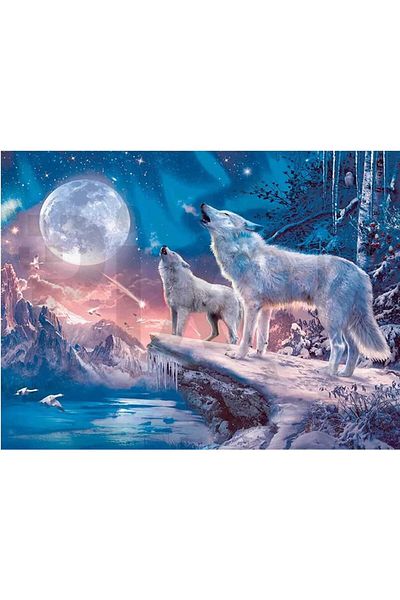 pixartsanat Wolf in Moon Light 30 X 40 Cm Pixart Art Diamond Mosaic Painting Diamond Turkey