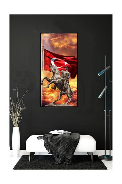 pixartsanat Pixart Mosaic with Ataturk Statue and Turkish Flag - Dress Diamond Turkey 40*60