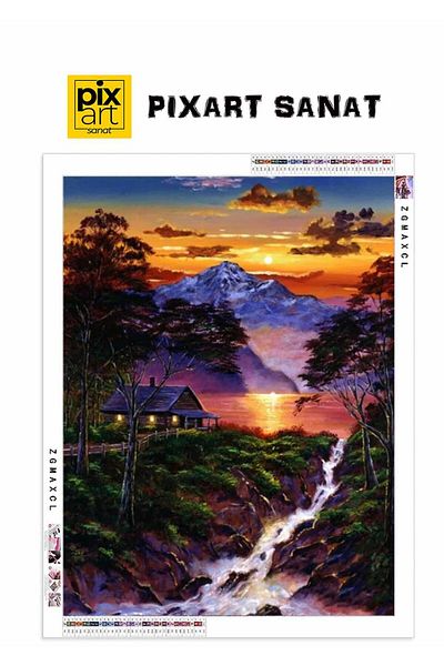 pixartsanat House in the Forest and the Stream 40x60 PixArt Art Diamond Mosaic Painting Diamond Turkey