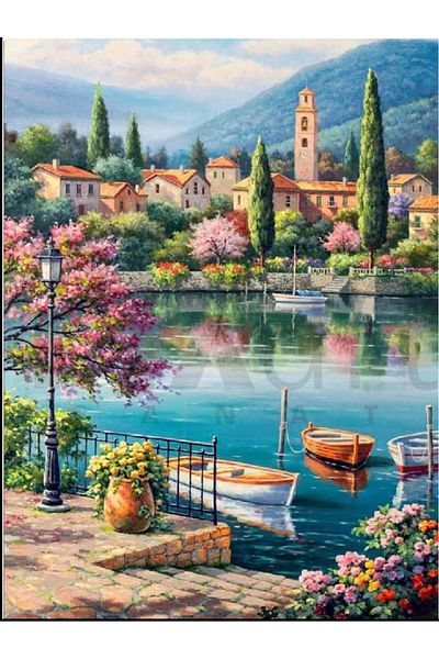 pixartsanat 30 x 40 cm Small City in Summer Day PixArt Art Diamond Mosaic Painting Diamond Turkey